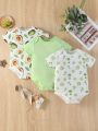 3pcs/Set Baby Boy Cartoon Avocado Pattern Bodysuit Outfits
