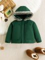 Infant Boys' Hooded Padded Jacket With Fuzzy Details And Raglan Sleeve