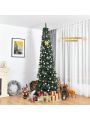 Gymax 8Ft PVC Artificial Pencil Christmas Tree Green Slim w/ Stand Home Holiday Decor