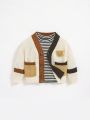 SHEIN Baby Boy Striped Pattern Cartoon Embroidery Cardigan