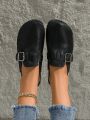 Styleloop Women's Buckle Decor Flat Slides