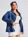 SHEIN Plus Flap Pocket Drop Shoulder Denim Jacket