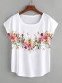 SHEIN LUNE Floral Print Batwing Sleeve T-shirt