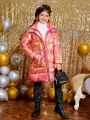 SHEIN Kids SPRTY Tween Girl Holographic Slant Pocket Hooded Puffer Coat