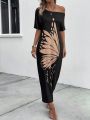 SHEIN LUNE Butterfly Print Batwing Sleeve Tee Dress
