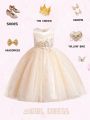 Toddler Girls' Party Dress With Pearl Beaded Embroidery Applique, Net Yarn