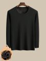 Men's Solid Color Long Sleeve Fleece-lined Thermal Underwear Top