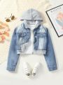 Teen Girl Flap Pocket Hooded 2 In 1 Denim Jacket