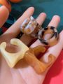 5pcs/set Transparent Resin Chunky Ring Set With Marbled & Irregular Pattern (handmade Marbling Technique, Patterns Vary, Colors May Differ)