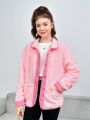 Teen Girls' Casual And Cute College Style Patchwork Contrast Color Jacket