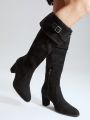 MOTF PREMIUM BUCKLE DECOR ROUND TOE OVER THE KNEE BOOT