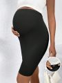 SHEIN Maternity Solid Color Adjustable Waist Midi Skirt
