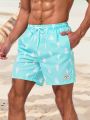 Manfinity Men's Coral Printed Drawstring Elastic Waist Beach Shorts