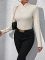 SHEIN Essnce Solid Overlap Neck Tee