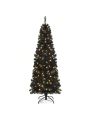 Gymax 6/7 FT Pre-lit Black Christmas Tree Artificial PVC Slim Pencil Halloween Tree