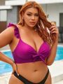 SHEIN Swim Vcay Plus Size Bikini Top With Ruffled Shoulder Straps And Knotted Front