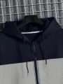 Men's Color Block Zip Up Hoodie With Drawstring