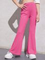 SHEIN Kids EVRYDAY Tween Girls' Knitted Flare Sports Casual Pants