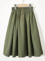 Teen Girls' Paper Bag Waist Button Front Midi Skirt