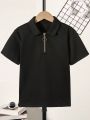 SHEIN Big Boys' Solid Color Front Zipper Polo Shirt
