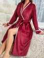 Contrast Binding Belted Flannelette Robe