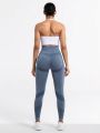 Yoga Basic Color Block Elastic Waist Athletic Leggings