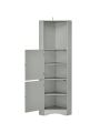 Tall Bathroom Corner Cabinet, Freestanding Storage Cabinet with Doors and Adjustable Shelves, MDF Board, Black