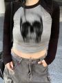 Skull Pattern Round Neck Drop Shoulder Oversized T-shirt