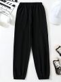 SHEIN Kids EVRYDAY Big Boys' Color Contrast Drawstring Waist Jogger Pants With Elastic Cuffs