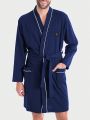 Men Contrast Binding Belted Lounge Robe