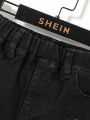 SHEIN Toddler Boys' Casual Tight Irregular Cut Distressed Denim Shorts
