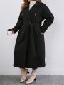 SHEIN Essnce Plus Lapel Neck Double Breasted Overcoat