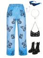 SHEIN Kids Nujoom 1pc Tween Girls Butterfly Print Casual Pants For Spring/Summer