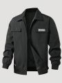 Men's Letter Patch Flap Pocket Zipper Front Jacket