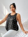 SHEIN Plus Size Silver Foil Letter Print Sports Tank Top