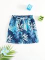 Baby Swimwear Woven Fabric Leaf Print Beach Shorts