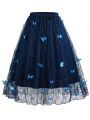 Teen Girls' Butterfly Applique Mesh Midi Skirt