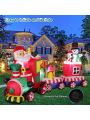 8 FT Christmas Inflatable Train with Santa Claus, Snowman, Penguin, Gift Boxes, Blow Up Yard Decorations with Built-in Lights, Lovely Xmas Train Carriage for Holiday Display Lawn Garden Party Decor
