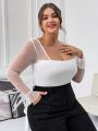 SHEIN Privé Plus Size Mesh Patchwork Ruffle Sleeve Bodysuit