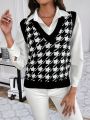 SHEIN LUNE Houndstooth Pattern Sweater Vest Without Blouse