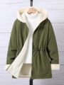 Teen Girls' Drawstring Waist Hooded Fleece Jacket