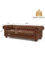 Leather Couches for Living Room, 3 Seater Classic Chesterfield Sofa Couch with Button Tufted Back and Roll Arms, 88.5-Inch Faux Leather Sofa with Nailhead Trim and Solid Wood Legs
