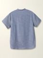 SHEIN Boys' Casual Mandarin Collar Half Button Short Sleeve Woven Loose Shirt