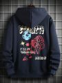 Manfinity Hypemode Men'S Plus Size Cartoon Letter Printed Hooded Sweatshirt