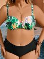 SHEIN Swim Classy Plus Size Tropical Plant Print Bikini Top