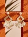 Tassel Decor Wooden Geometric Earrings