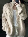 Plus Size Women's Twisted Knitted Stand Collar Cardigan
