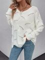 Pointelle Knit Drop Shoulder Scallop Trim Sweater