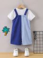 SHEIN Kids SPRTY Young Boy Color Block Pocket Front Overall Shorts With Braces