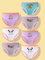 7pcs Young Girl's Cartoon Printed Color-Block Edged Triangle Panties